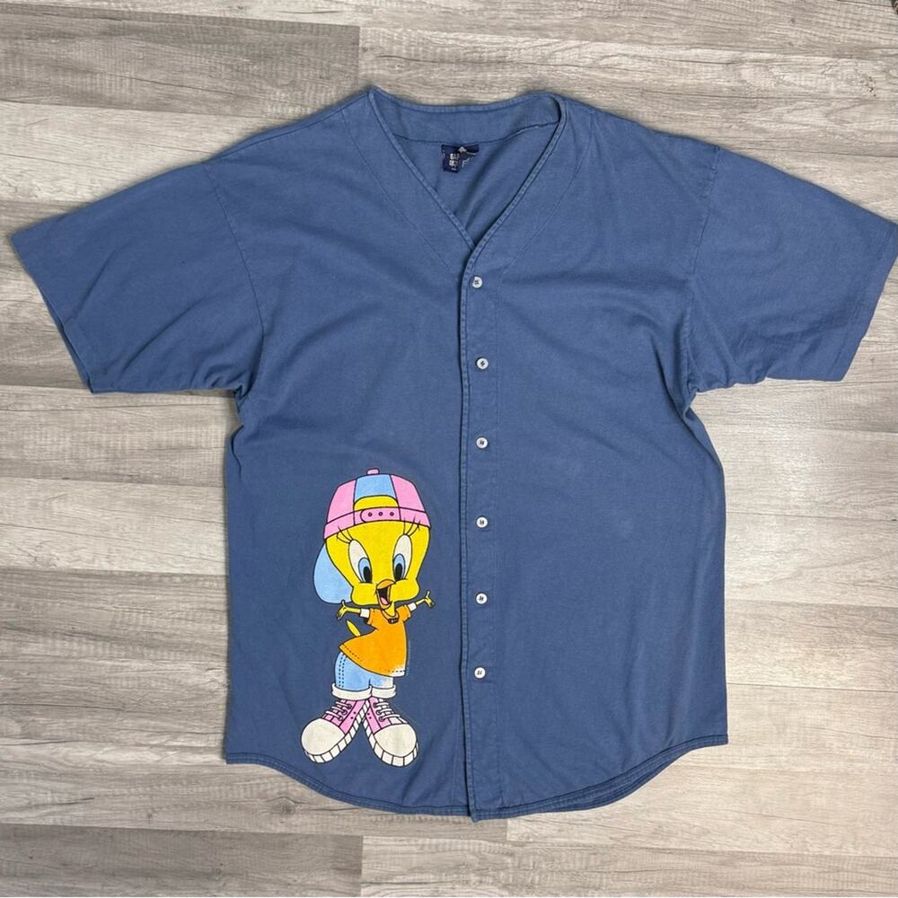 Vintage 90s Looney Tunes Tweety Baseball Cartoon Graphic Jersey Shirt Size XL